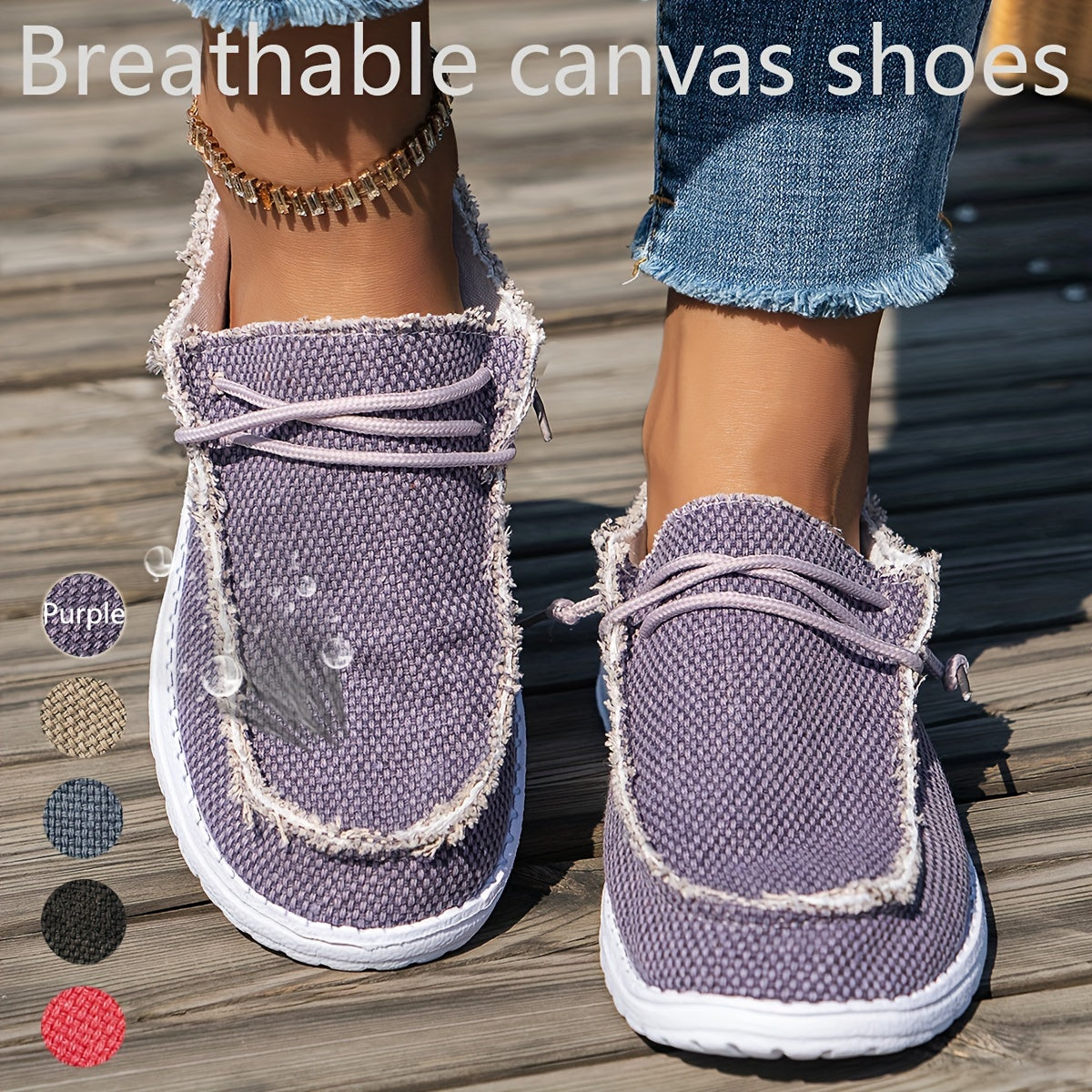 Women’s Breathable Solid Color Slip-On Loafers with Patterned Design