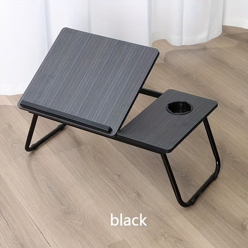 Sozlanadigan yotoq stoliga chashka tutqichli, portativ, yig'iladigan va qulay lap-stol, qora yoki peach rangda