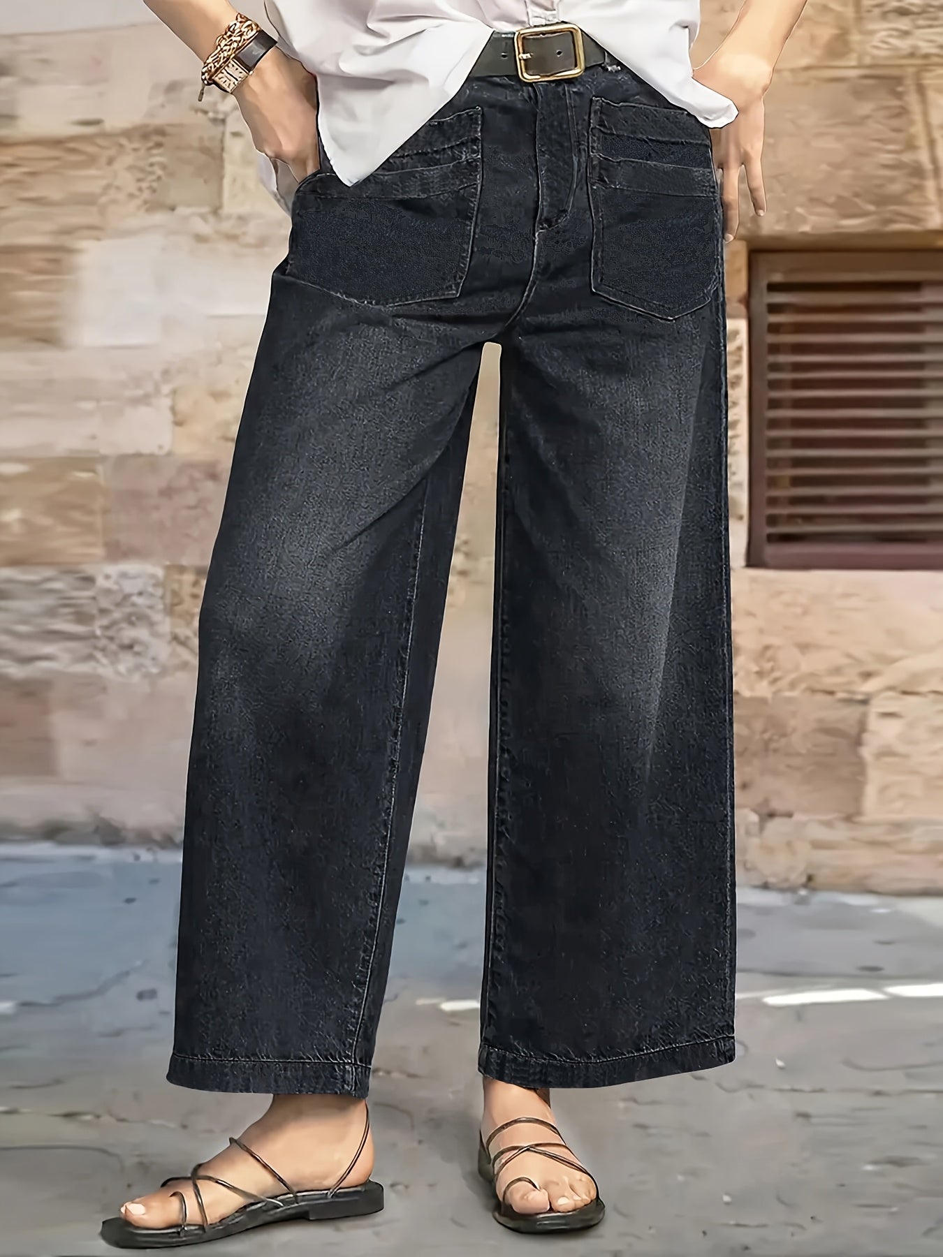 Women Plus Size Elastic Loose Fit Straight Leg Jeans Casual Denim