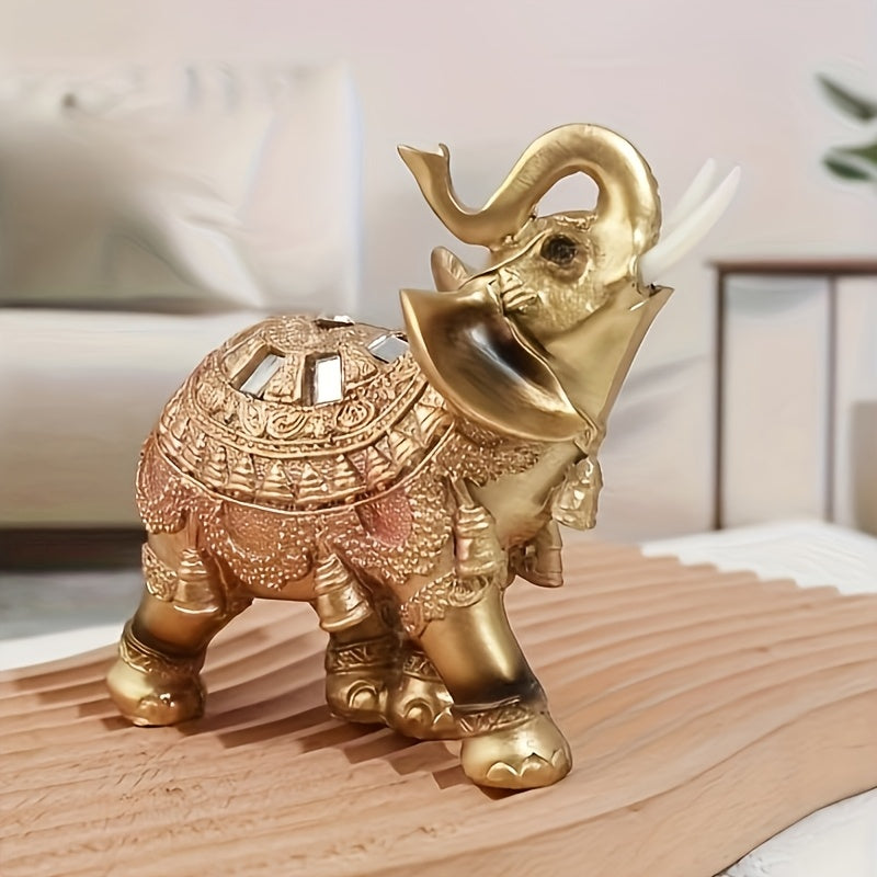 Golden Elephant Statue Resin Decor for Wealth Prosperity Indoor Outdoor