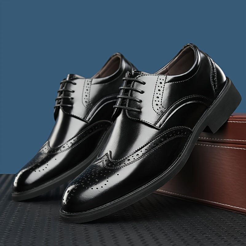 Zapatos de cuero tipo wingtip brogue para hombre con cordones y suela de goma para uso formal y casual