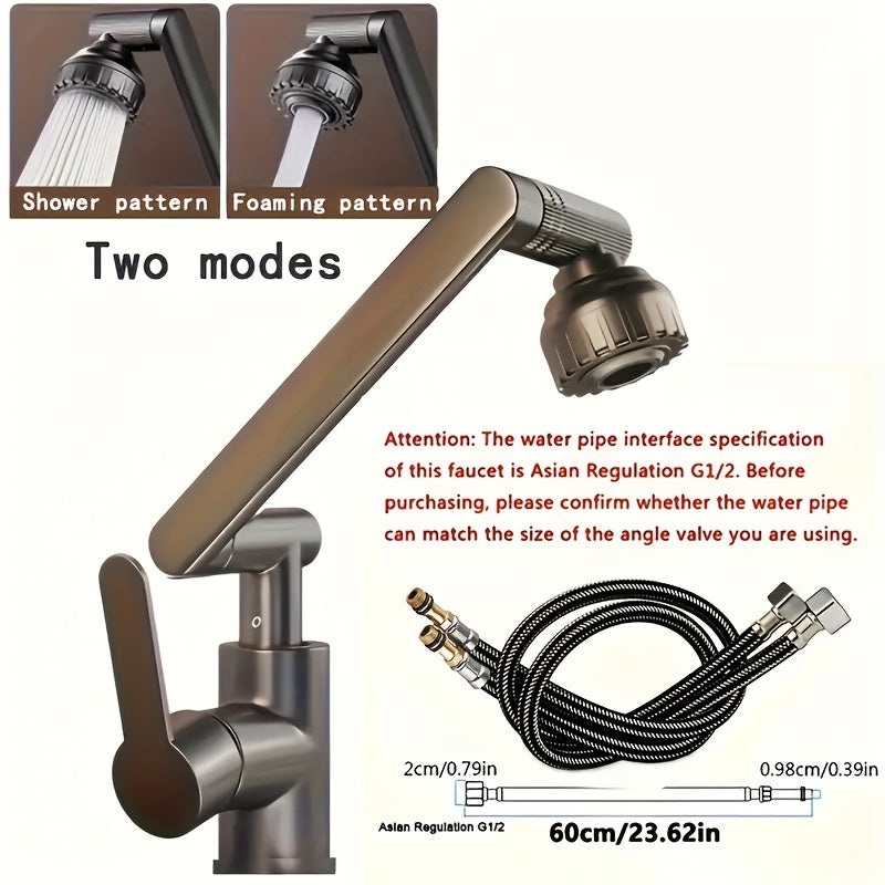 Black Bathroom Faucet with Hot and Cold Water, Four Spout Modes, Mechanical Arm