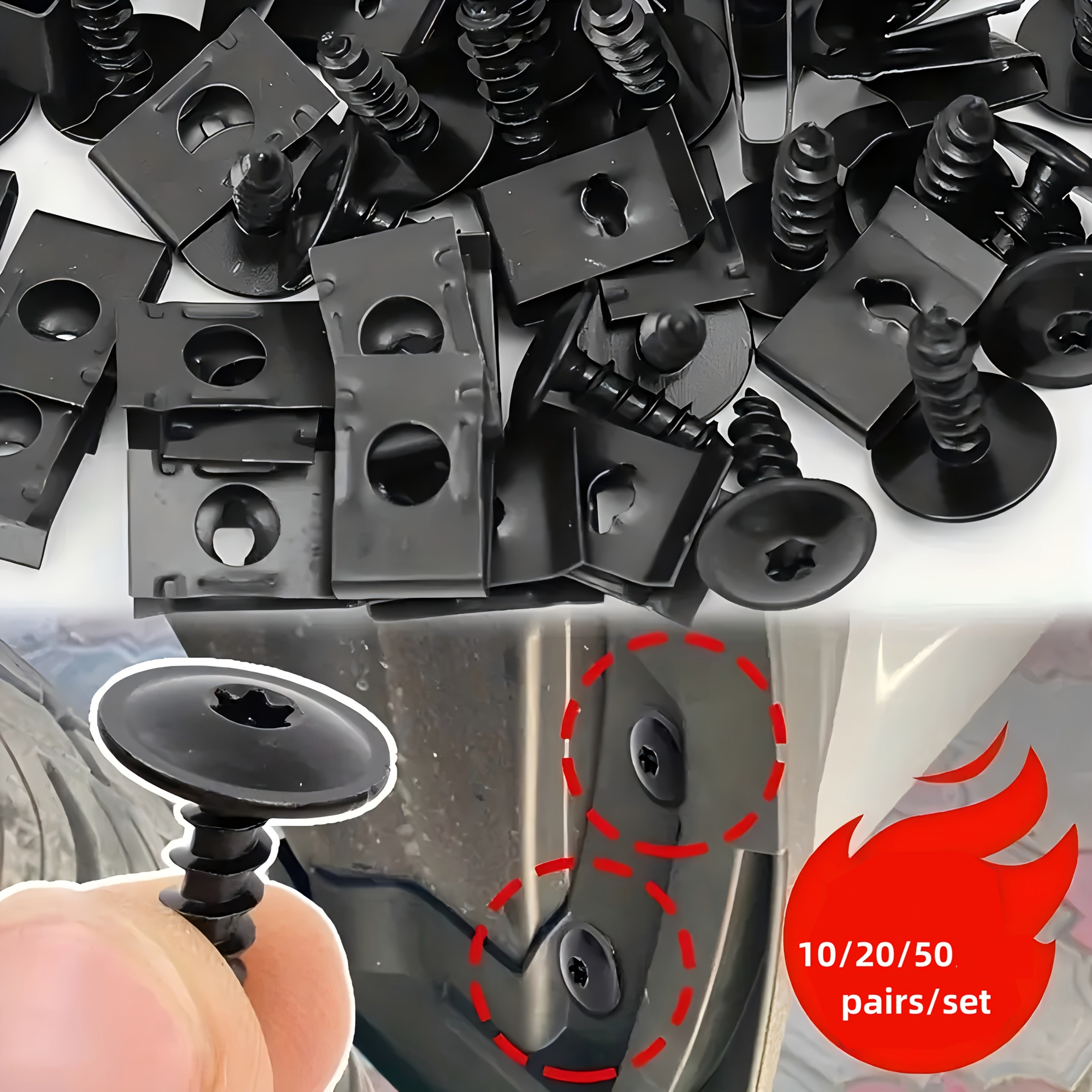 Set of 10/20/50 Metal U-Bolt Clips and Screws for Car Body Bumper Hardware