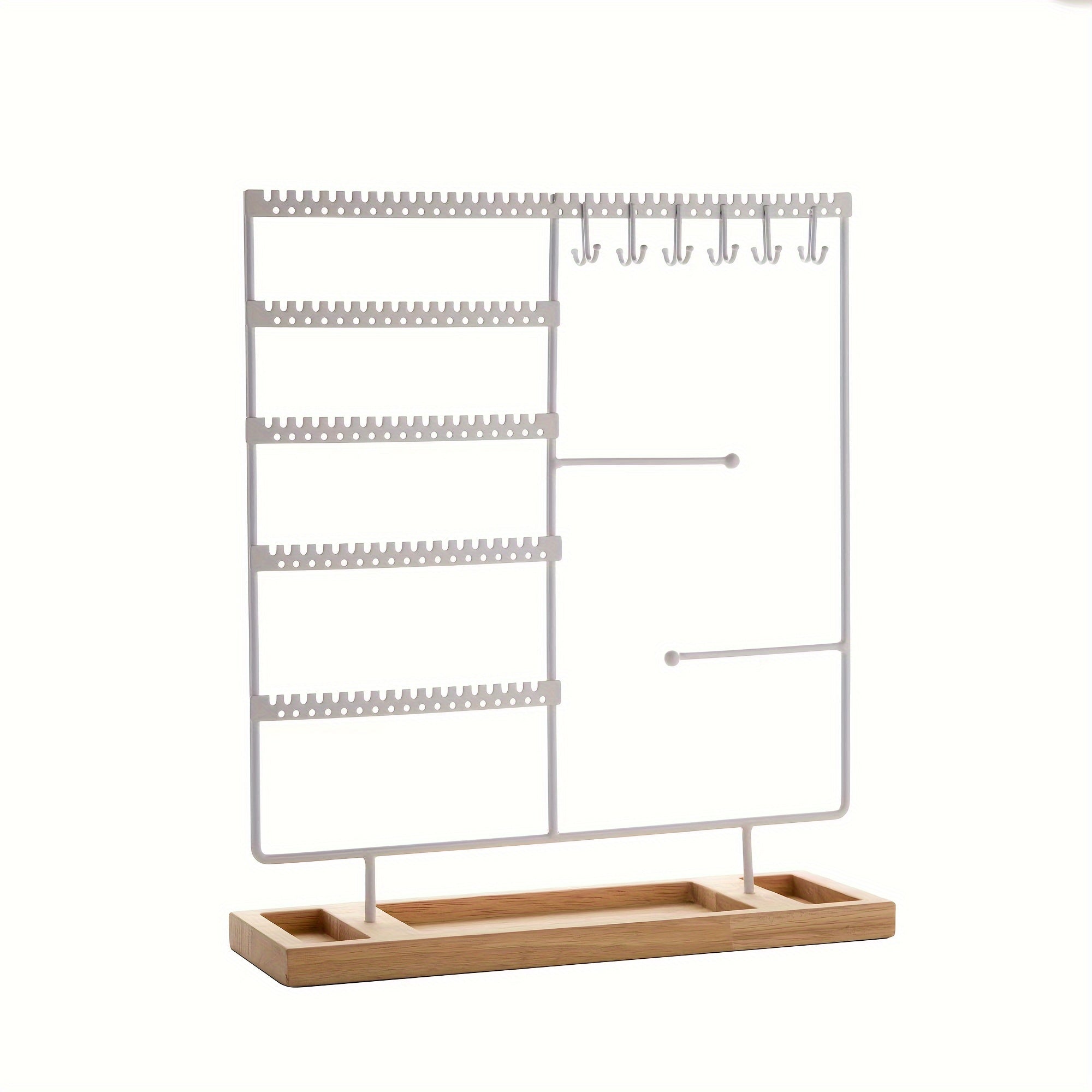 Earring Display Rack with Detachable Wooden Base Jewelry Organizer for Studs Necklaces and Hanging Storage