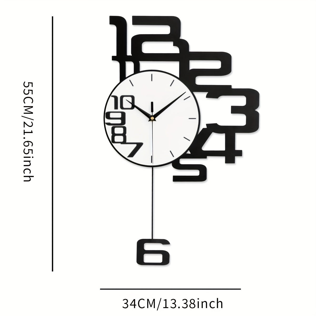 Modern Minimalist Metal Wall Clock with Silent Non-Ticking Mechanism Irregular Shape Digital Display for Living Room Kitchen Bedroom Office