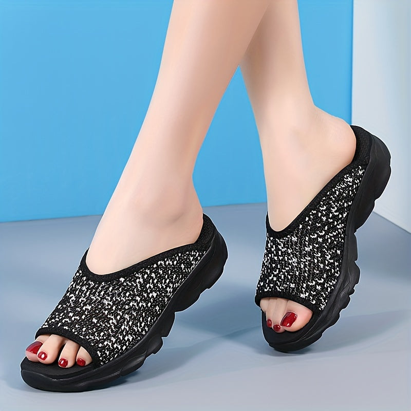 Women's Slip-On Sandals Fabric Open Toe Casual Summer EVA Non-Slip Beach Shoes