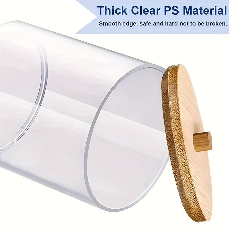 Juego de 2 dispensadores de plástico para almacenamiento con tapas de bambú para esponjas y discos de maquillaje