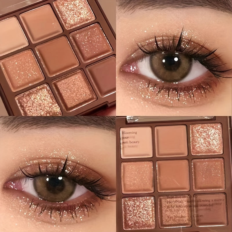 Paleta de sombras de ojos para mujer de 9 colores marrón ahumado mate con brillo de larga duración