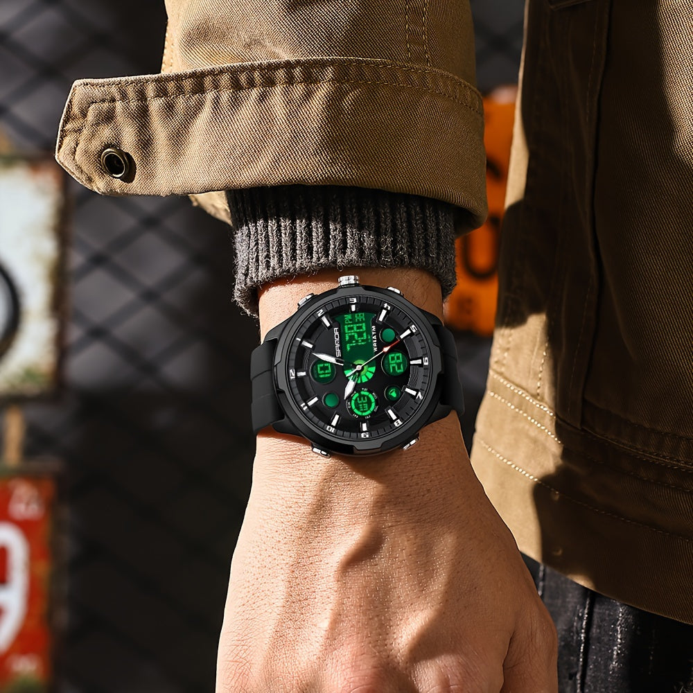 Men's Sports Watch Quartz Chronograph Water-Resistant 5ATM with Date Display and Silicone Strap