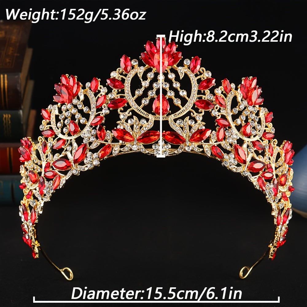 Red and Gold Crystal Tiara Headband for Weddings and Events Elegant Rhinestone Accessory