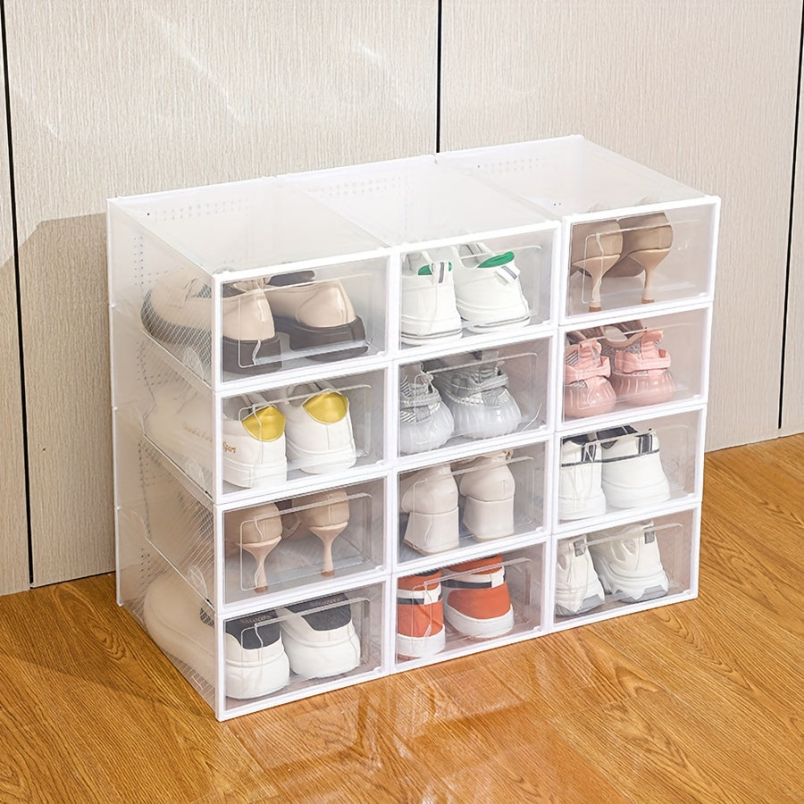 12-Pack Clear Stackable Plastic Shoe Storage Boxes with Flip Top Lids for Space Saving Organization