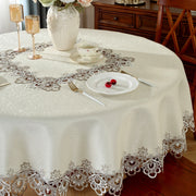 Polyester Round Tablecloth with Lace Border for Weddings and Events in Multiple Sizes