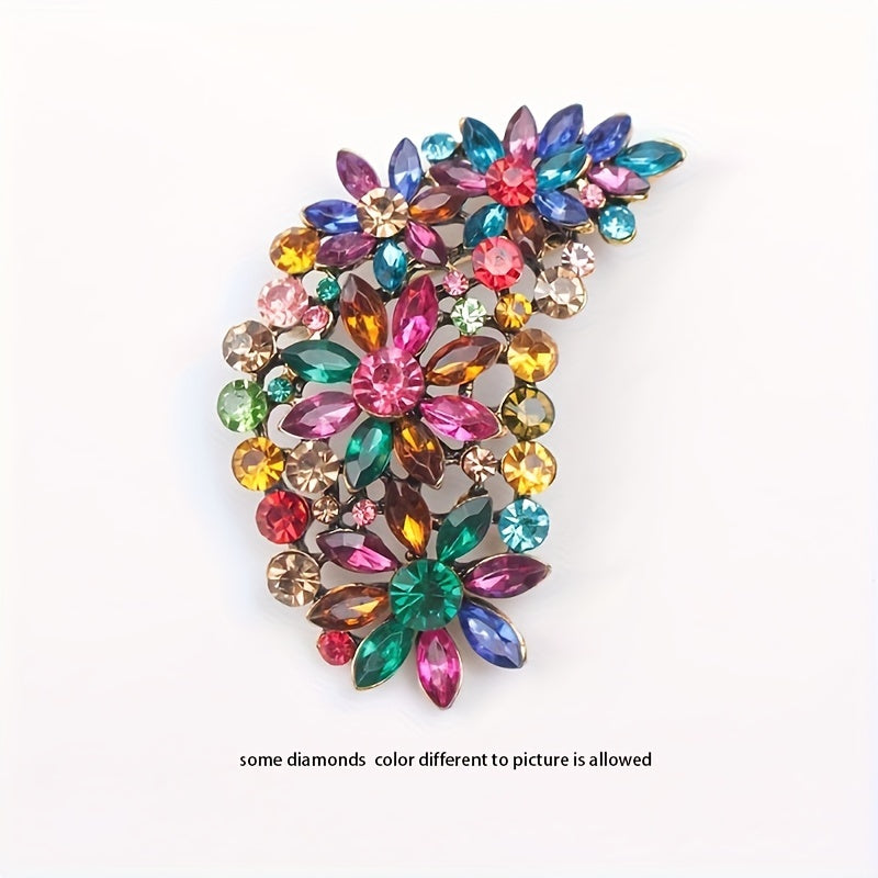 Retro Colorful Glass Brooch for Women Exaggerated Pin Jewelry