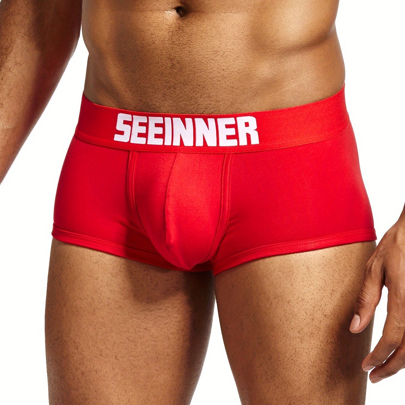 Men's Cotton Boxer Briefs Solid Color Breathable Medium Stretch Knit Underwear