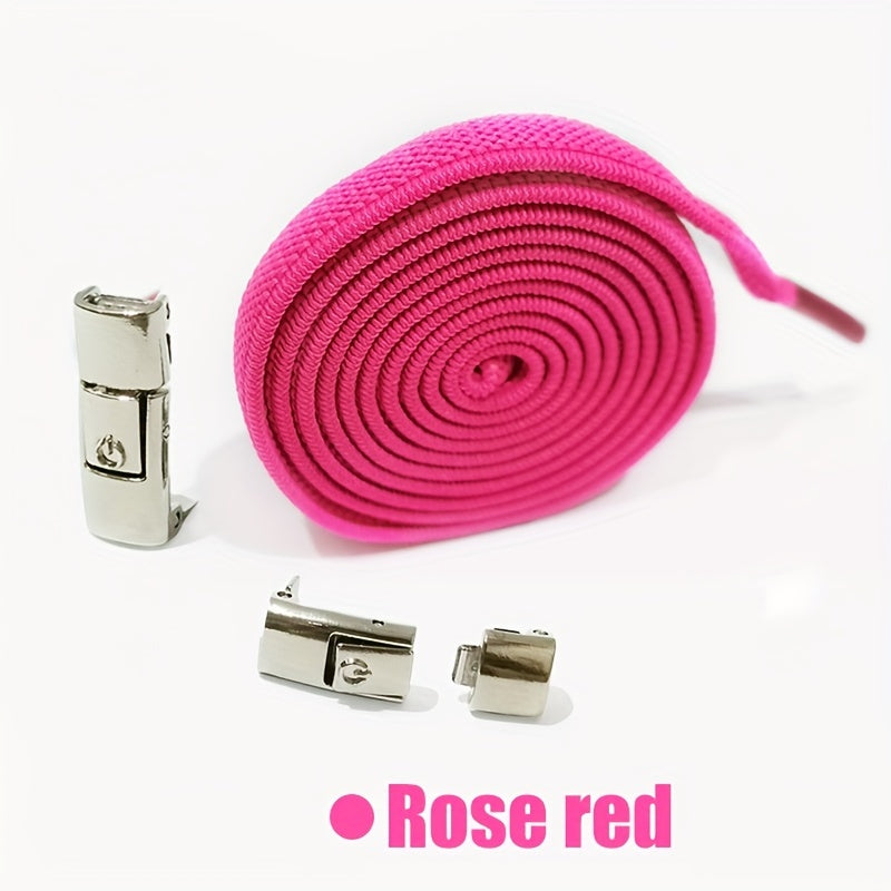 Unisex Elastic Flat Shoelaces With Metal Buckles No Tie Shoe Accessories