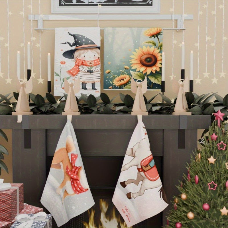 Set of 4 Christmas Kitchen Towels 45.72x66.04cm Festive Decor Merry Christmas