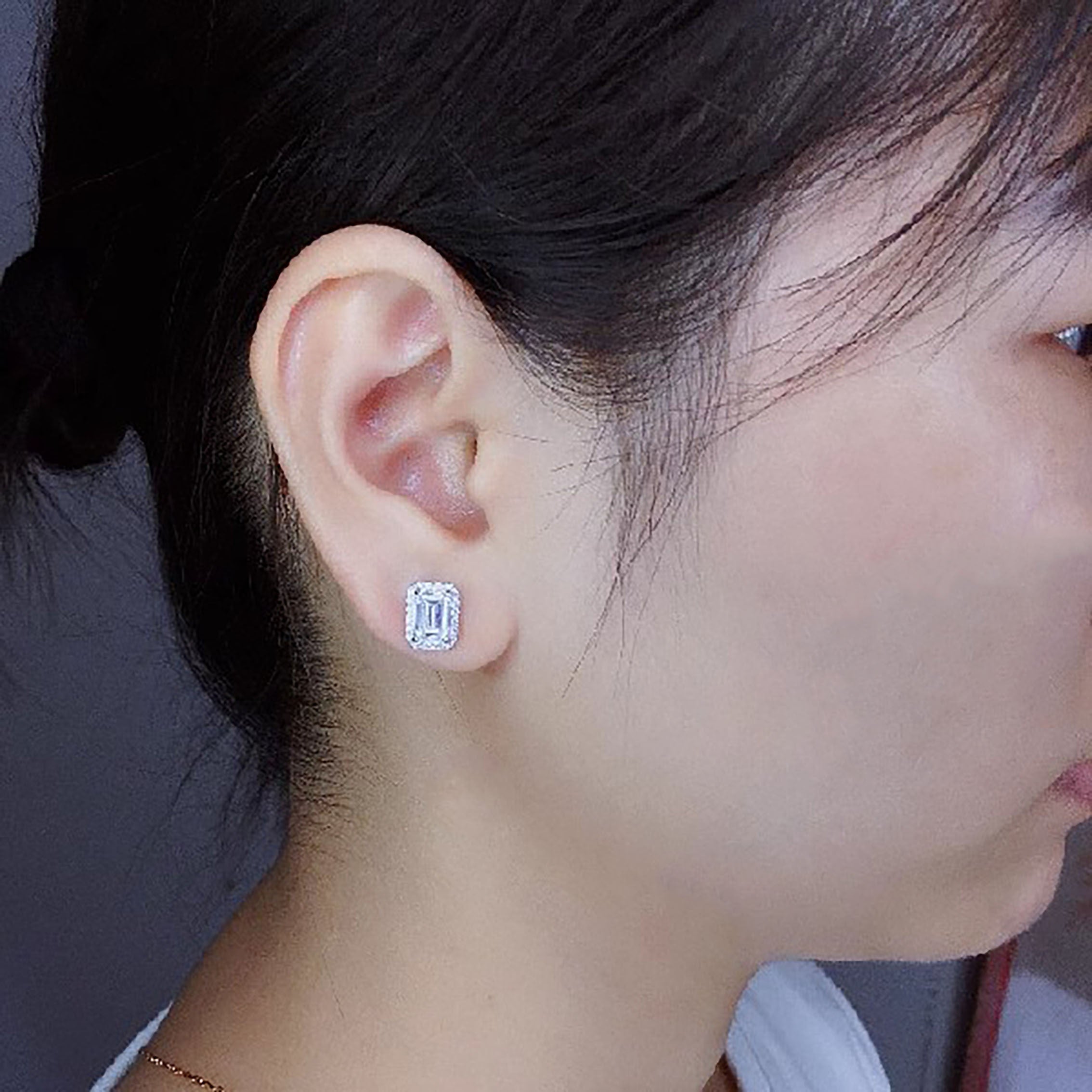 Sterling Silver Square Zirconia Stud Earrings for Women Wedding Bridal