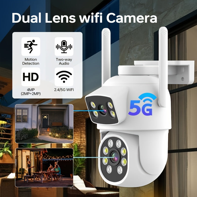 Dual Lens Security Camera 4MP Wireless WiFi Auto Tracking Night Vision Two-Way Audio 360° Pan Tilt USB Powered