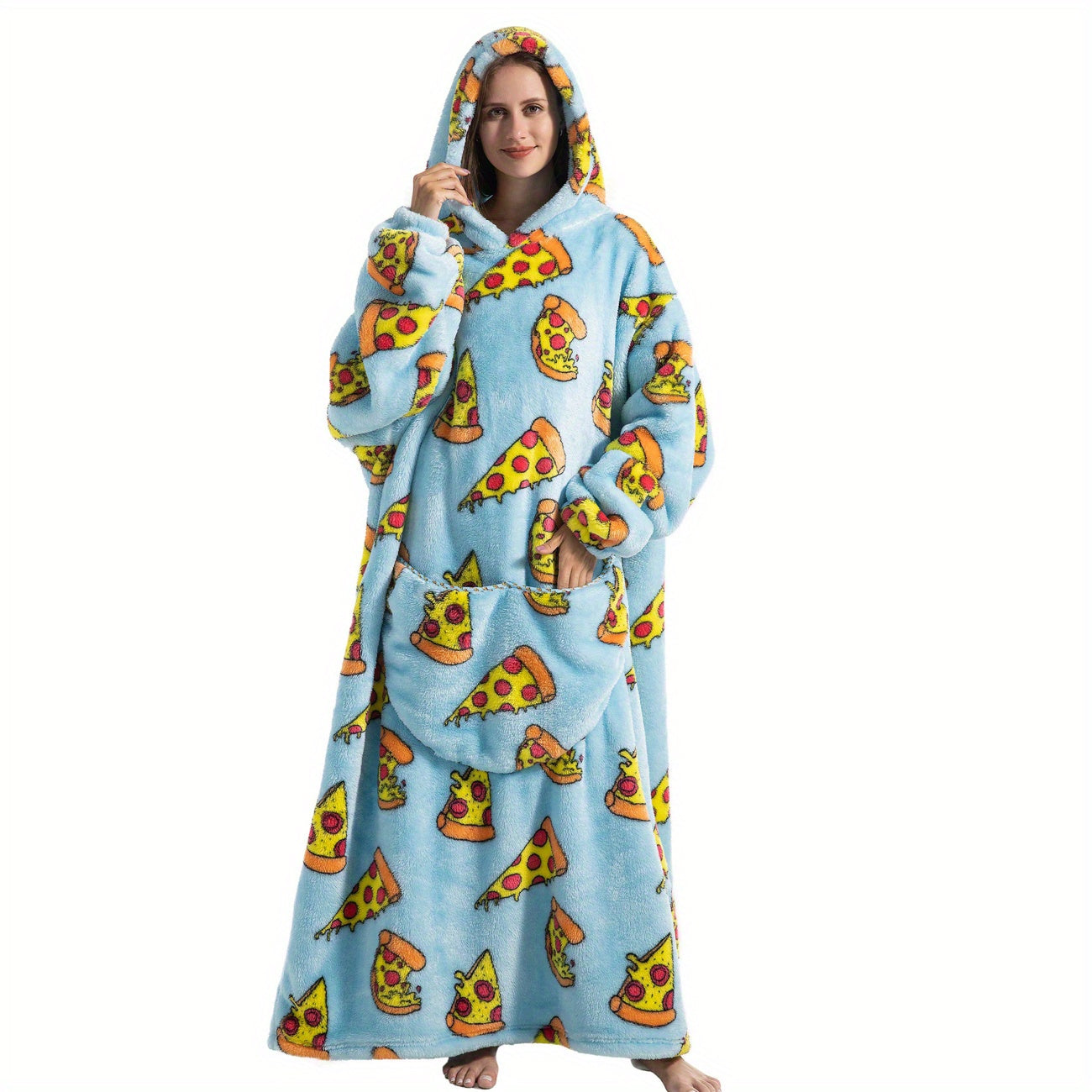 Adult Oversized Hoodie Wearable Blanket with Pepperoni Pizza Print and Front Pocket
