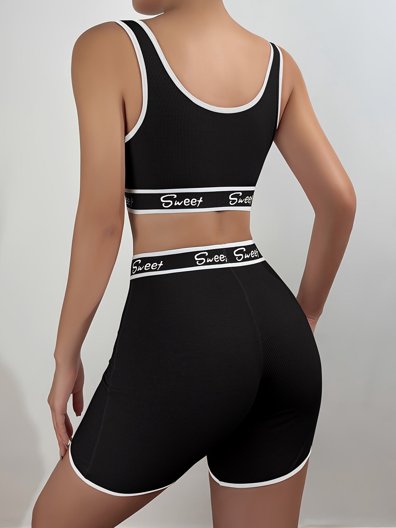 Women's Letter Print Lingerie Set Full Coverage Tank Bra and Boyshorts