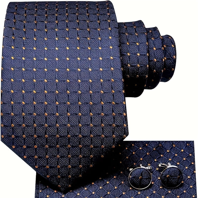 Men's Striped Necktie Set with Cufflinks and Pocket Square for Business and Parties