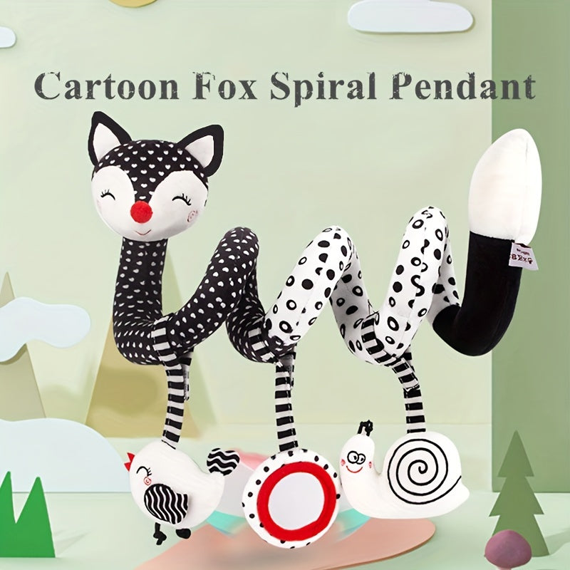 Bolalar uchun yumshoq o'yinchoq Spiral pendent qora va oq multfilmli fox bilan, strollers va bolalarni tinchlantiruvchi sovg'a uchun