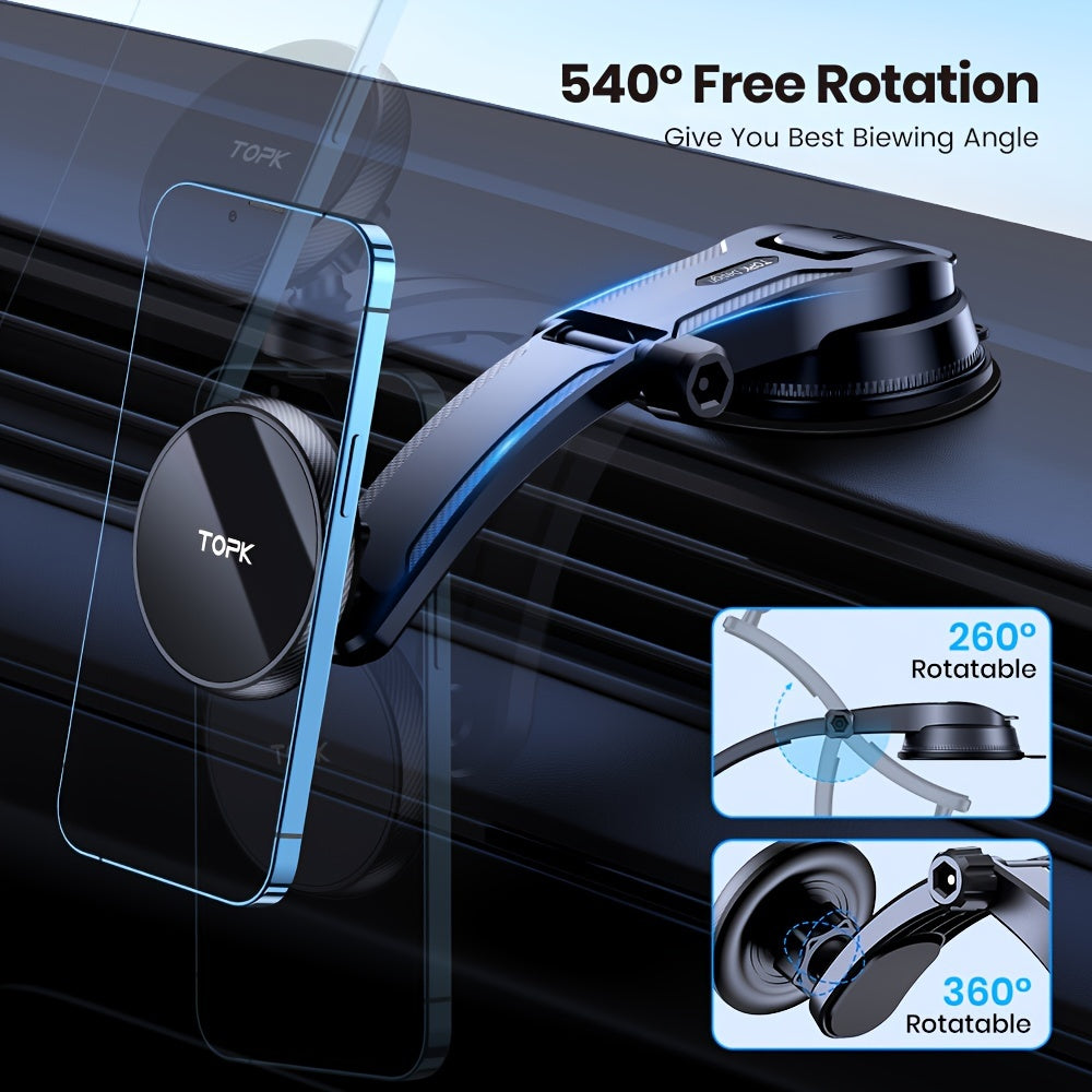 Magnetic Car Phone Mount Adjustable Horizontal Vertical Single Hand Holder for iPhone