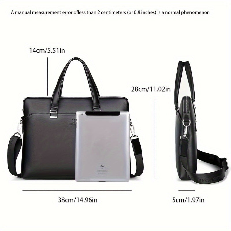 Men's Minimalist Black PU Leather Handbag Set with Computer Briefcase for Office