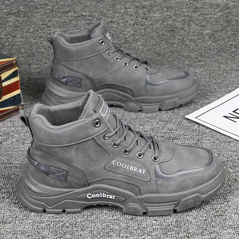 Men's Beige High-Top Work Boots Non-Slip Durable Casual Hiking PVC Sole