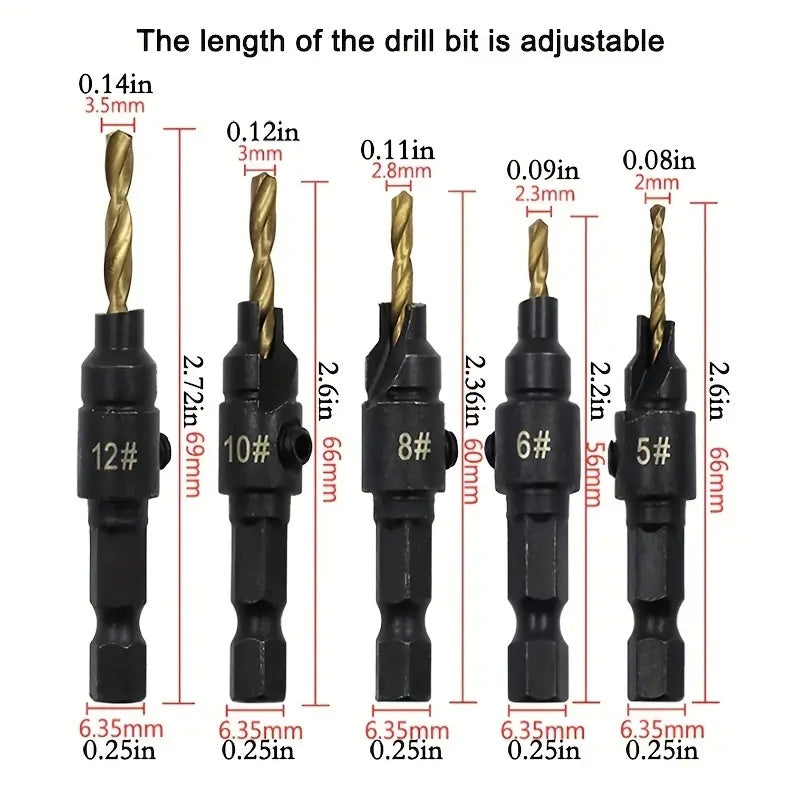 Woodworking Countersink Drill Bit Set 4/5pcs Hex Shank for Woodworking