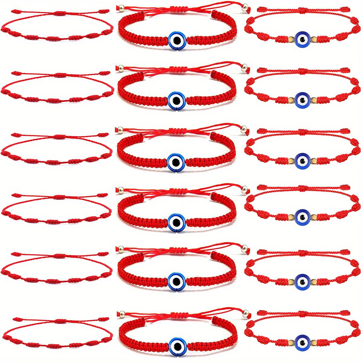 Set of 18 Red Devil Eye Beaded Bracelets for Women with Knot String and Amulet for Protection and Luck