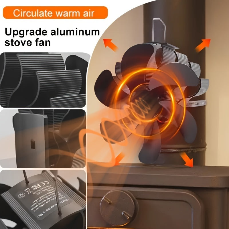 Wood Stove Fan 6 Blades Magnetic Flue Mount Non-Electric Heat Powered