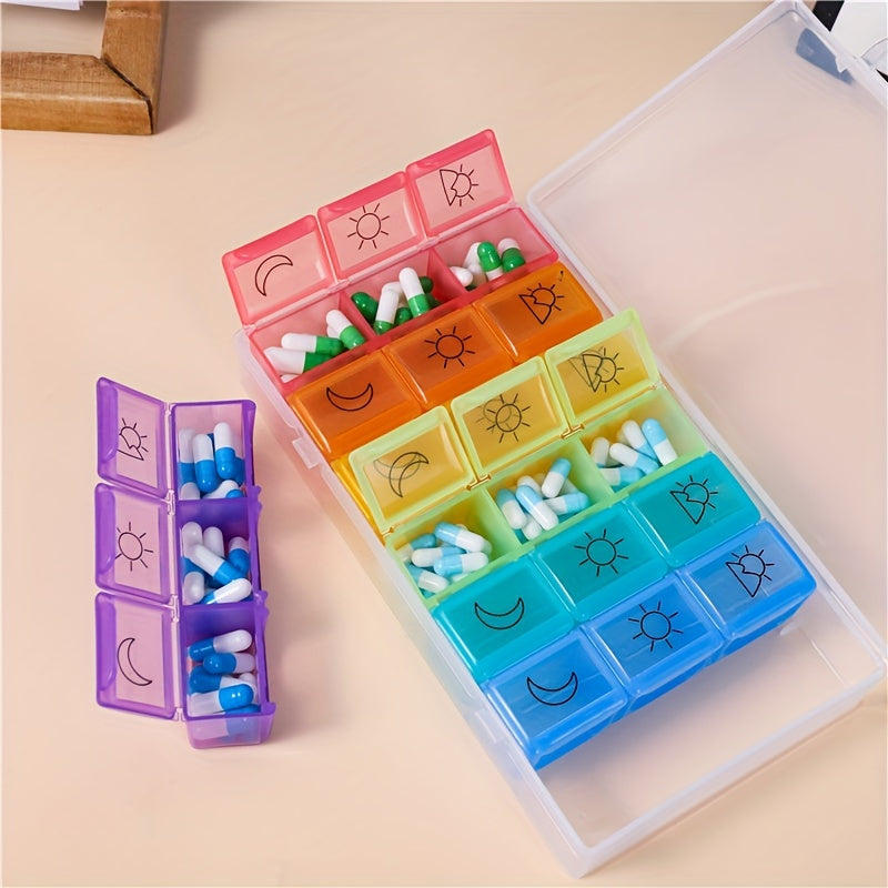 Large Capacity 21-Grid Pill Organizer Portable Plastic Medicine Storage Case