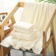 4-Piece Lace Towel Set with Floral Edges Ultra-Soft Polyester Blend Bath and Hand Towels