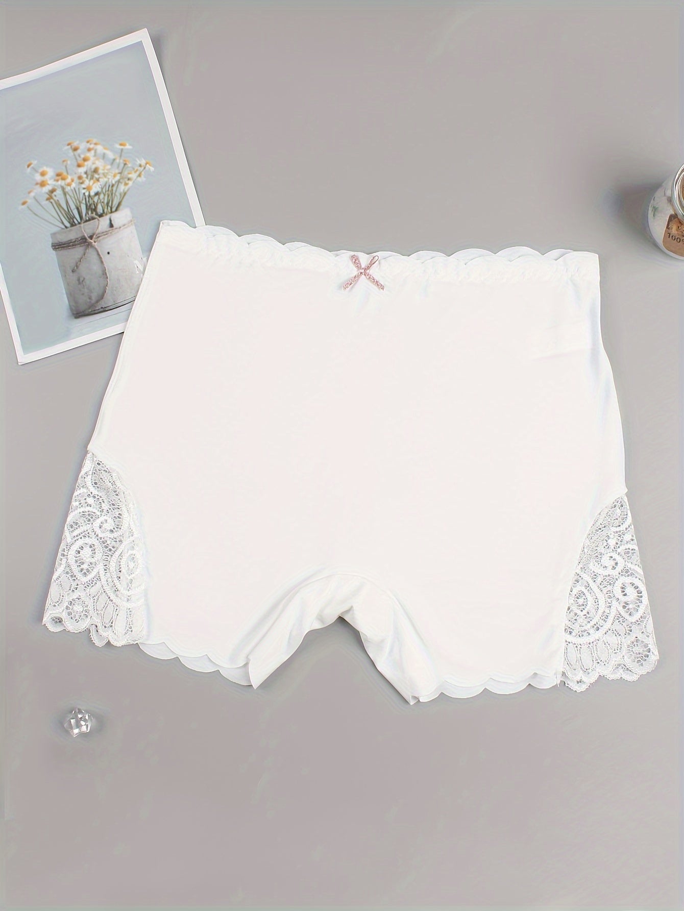 Black Nylon Blend Boyshort Panties for Women with Lace Detail Mid-Rise Non-See-Through