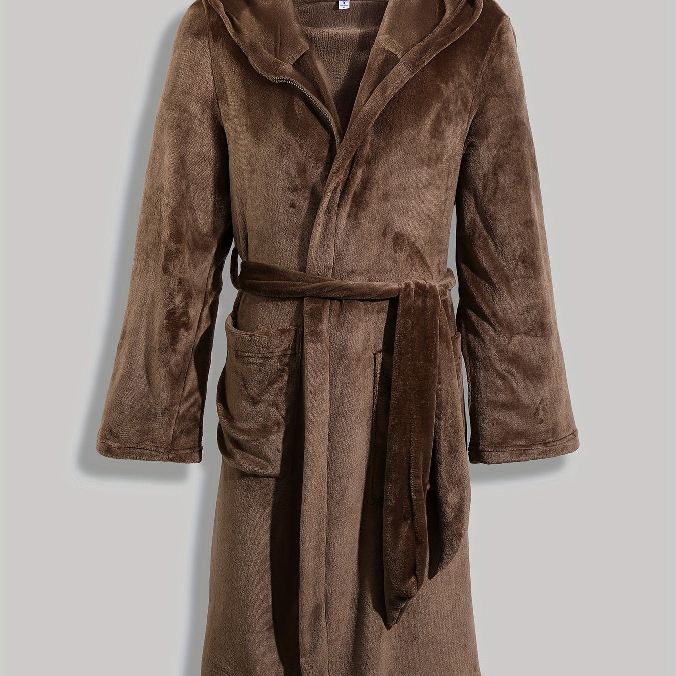 Men's Flannel Hooded Robe with Pockets Belt Casual Lounge Wear