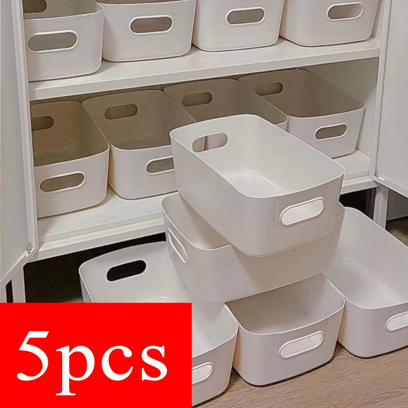 White Plastic Storage Bins 5/10 Size Weather-Resistant Organizers for Kitchen and Home