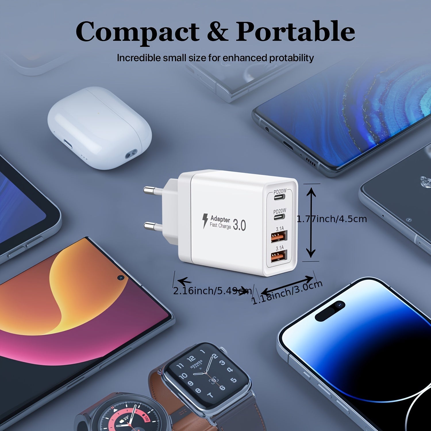 USB C Wall Charger 36W 4-Port Fast Charging for iPhone, Samsung Tablets