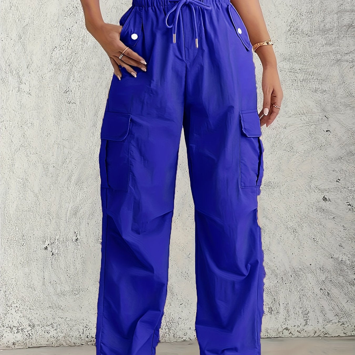 Women's Plus Size Cargo Pants Light Pink Summer Straight Fit Drawstring Waist