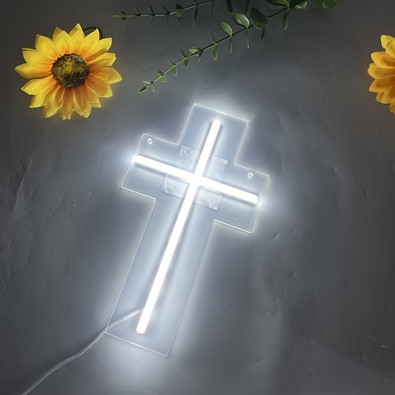 LED Neon Cross Sign 9.4x5.3 Inches Touch Switch USB Wall Decor for Home and Events