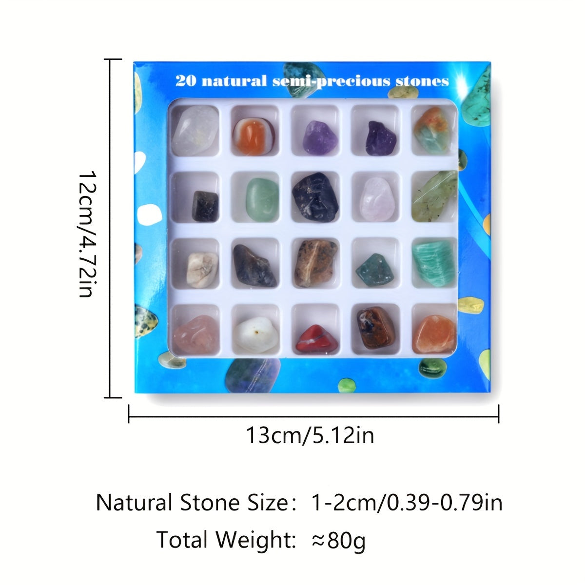 Natural Stone Gift Box with 20 Pieces for Science Education and Decoration