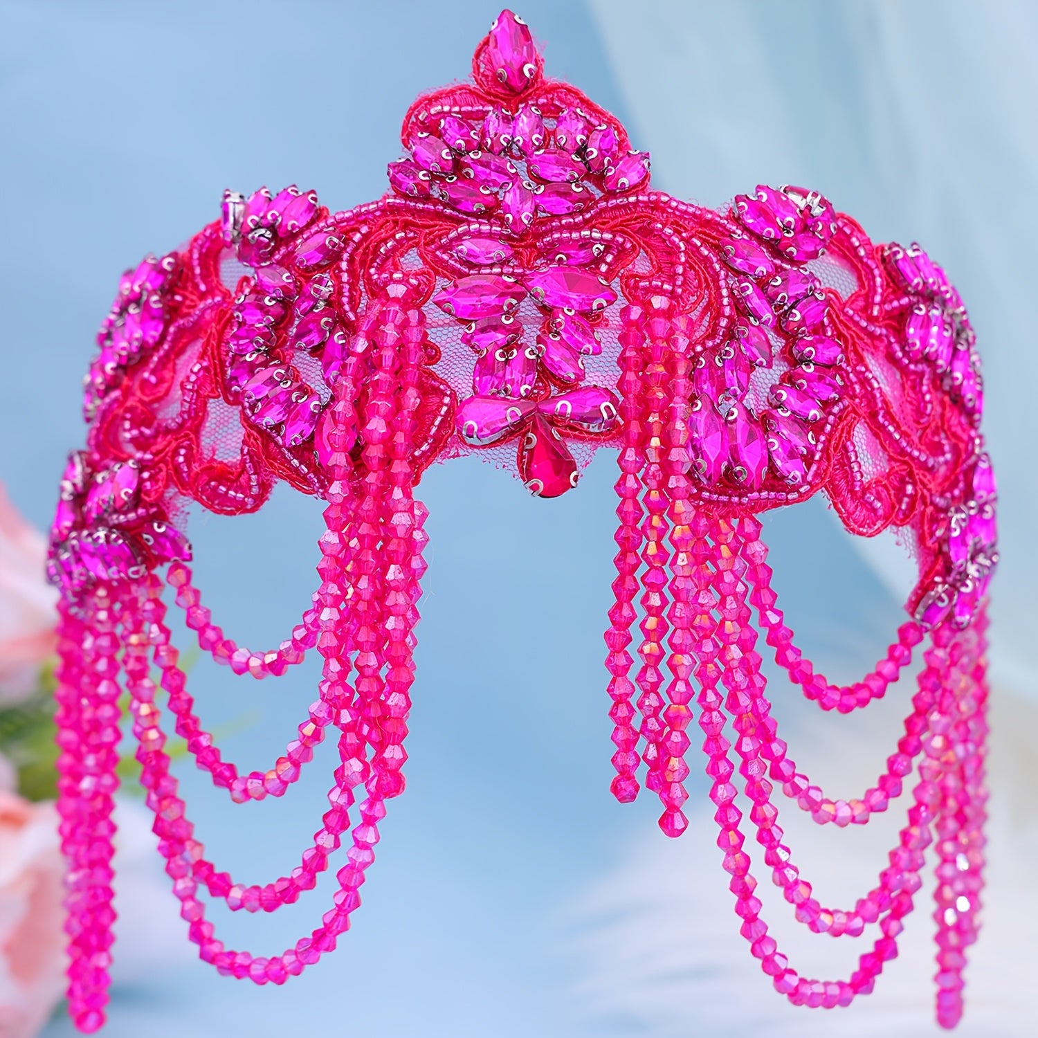 Women's Faux Hair Crown Wedding Tiara Beaded Tassel Rhinestone Headband Bridal Accessory