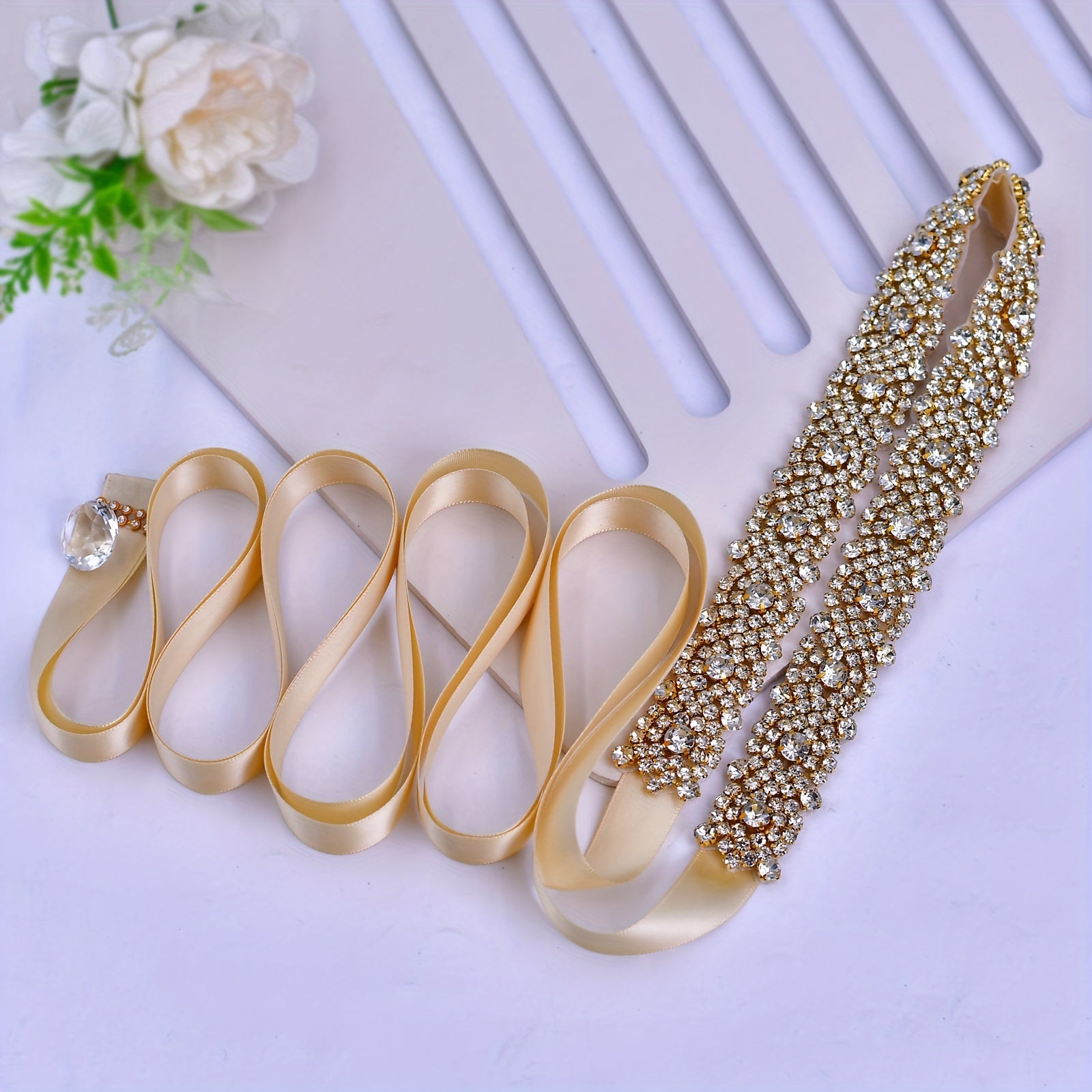 Золотая тесьма из страз на пояс для свадебного платья или бального платья