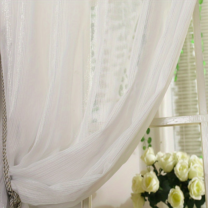 White Shiny Tulle Curtain Panels for Bedroom Living Room Office Kitchen Elegant Sheer Window Drapes