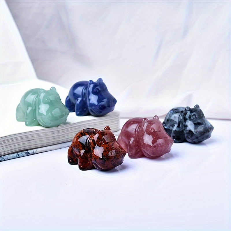 Резная из натурального кристалла фигурка гиппопотама, маленький камень, домашний декор, подарок