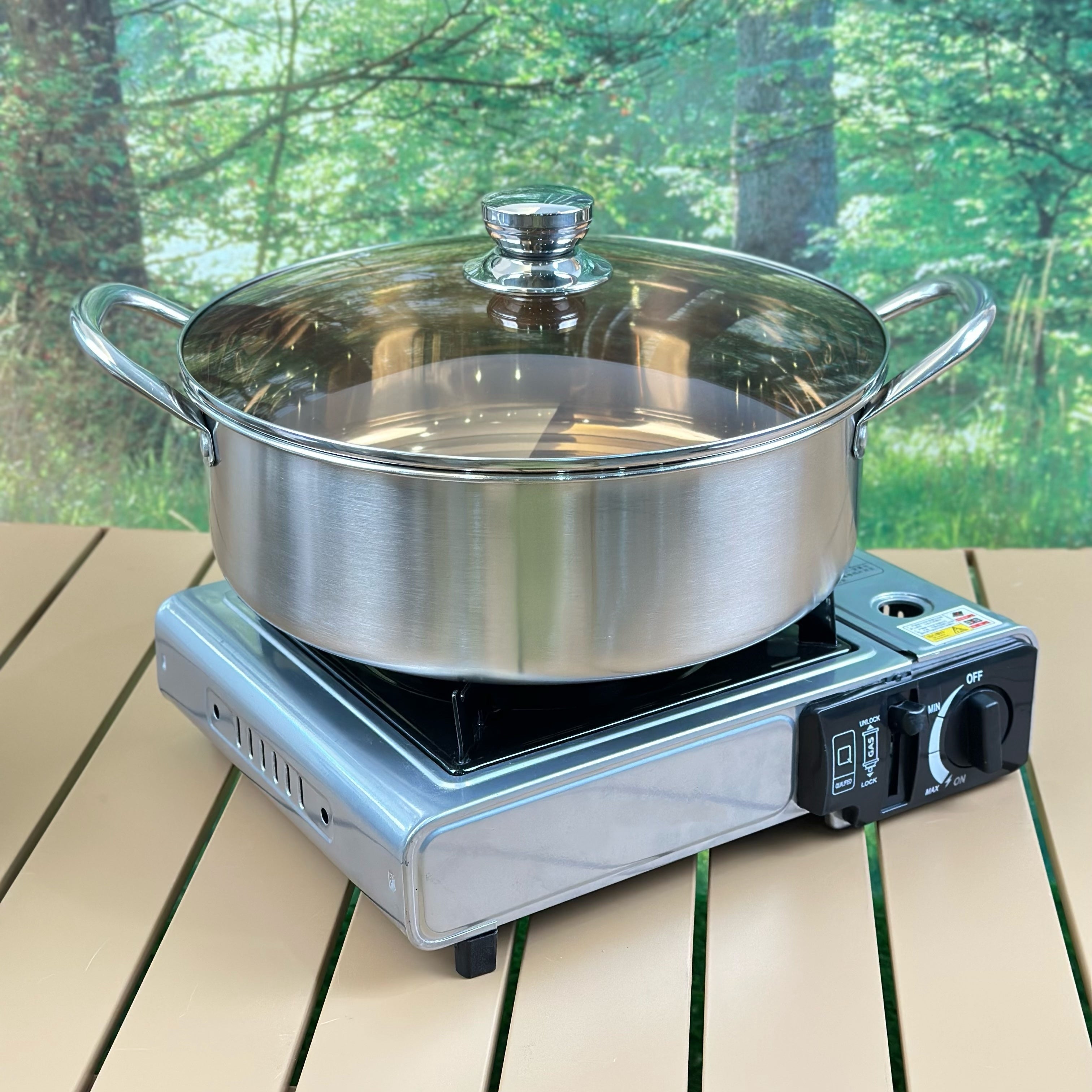 Juego de ollas de sopa de acero inoxidable 4 tamaños ollas de cocina duraderas antiadherentes para uso en interiores y exteriores