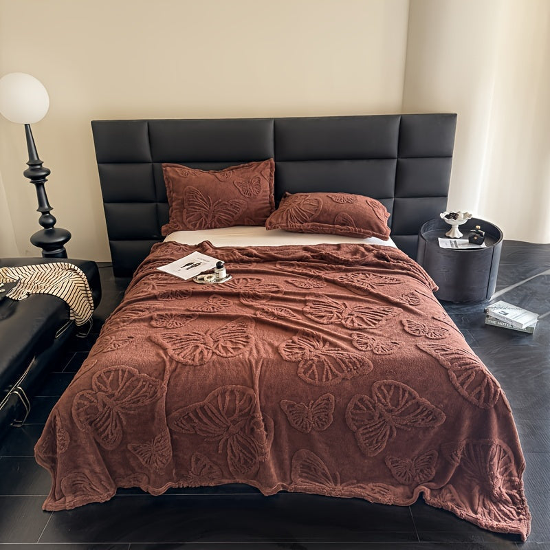 Jacquard Blanket 100% Taffeta Solid Color Butterfly Pattern All Seasons