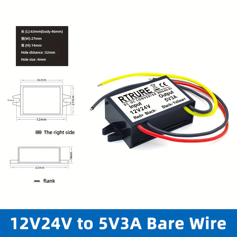 Adaptador de corriente para coche DC Convierte 12V/24V a 5V 3A Cargador de coche USB-C Micro USB