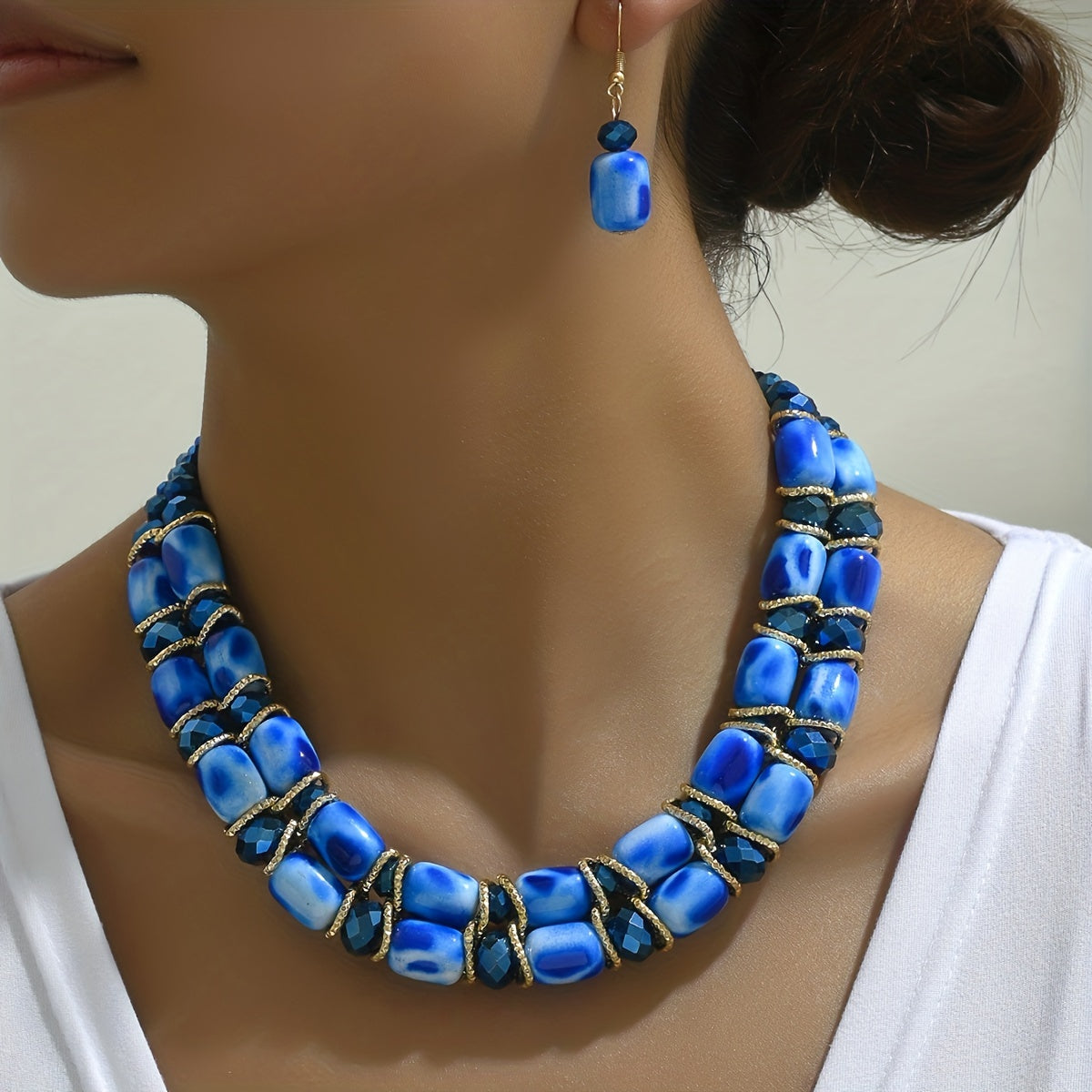 Women's Bohemian Beaded Jewelry Set with Necklace and Earrings