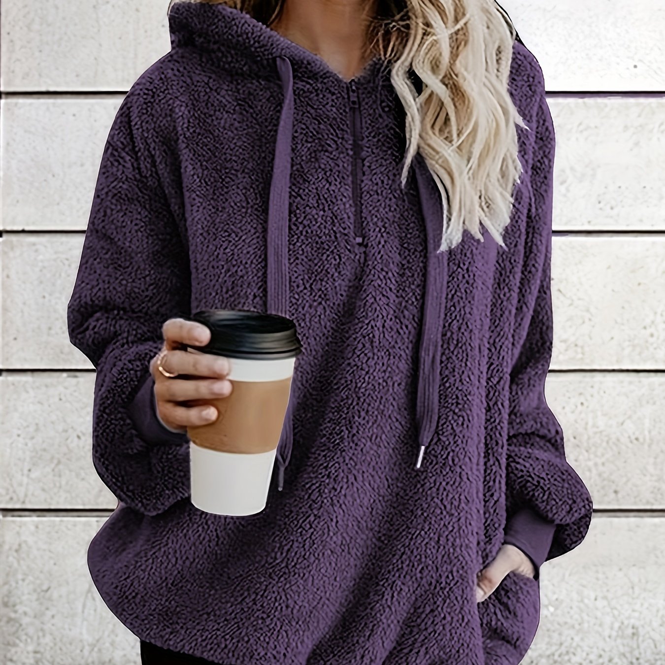 Sudadera con capucha de felpa para mujer talla grande, oversize, cómoda para invierno